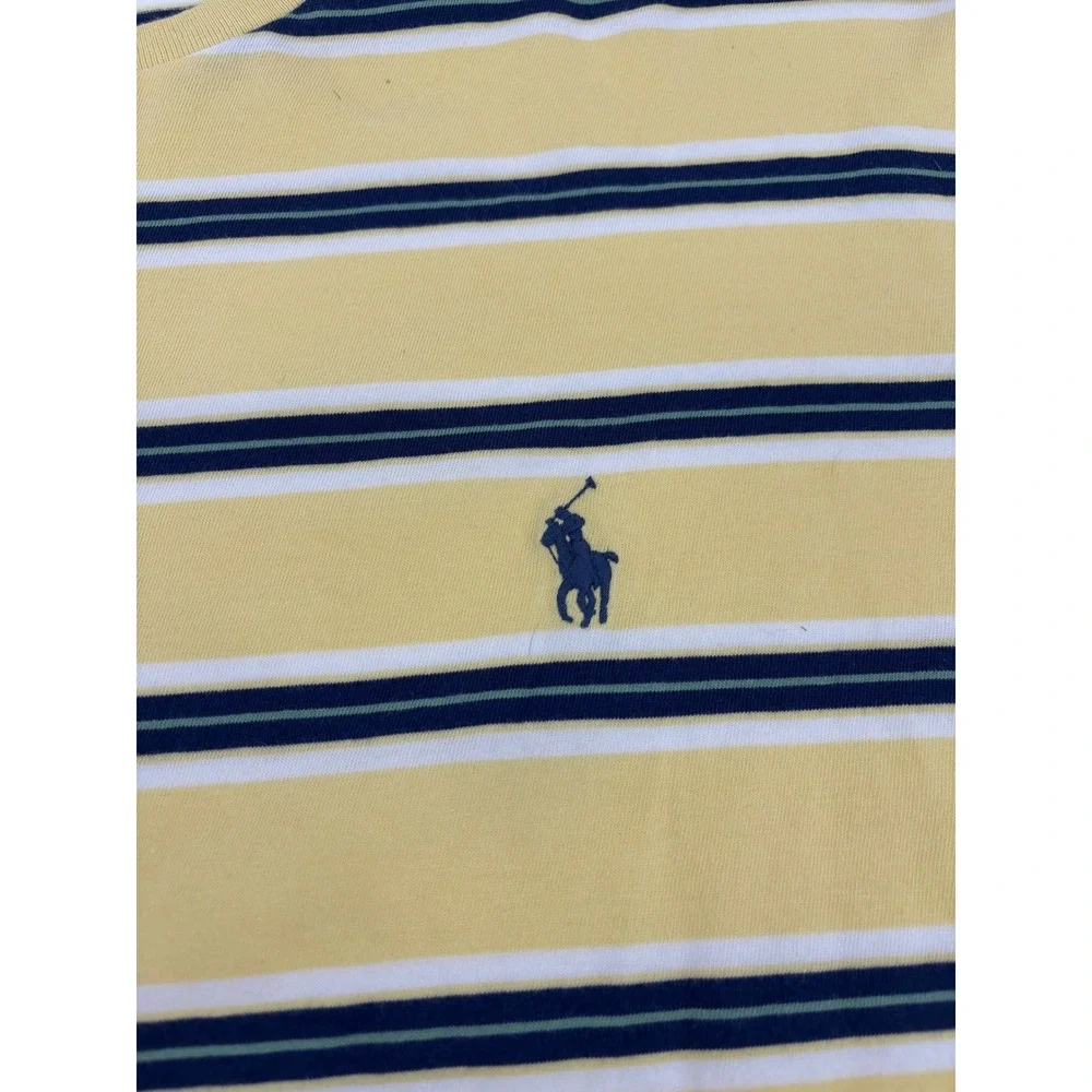 Polo Ralph Lauren Mens Yellow Navy Striped Pony Logo T-Shirt Large Classic Fit